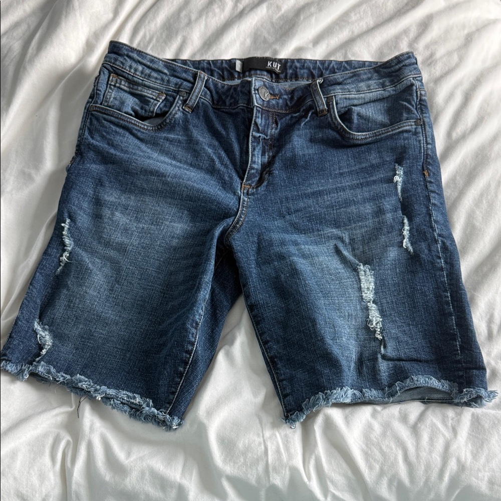 KUT Distressed Denim Bermuda Shorts